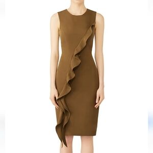 Milly S8 Olive Green Cascading Ruffle Dress